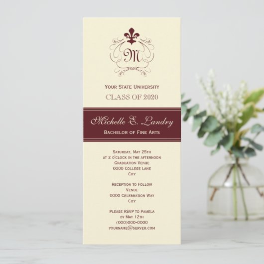 Elegant Fleur de Lis Formal Afstuderen (rood) Kaart (Staand voorkant)