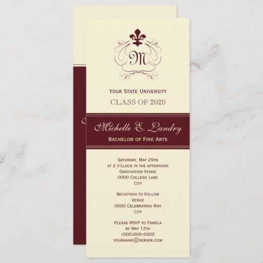 Elegant Fleur de Lis Formal Afstuderen (rood) Kaart (Voorkant / Achterkant)