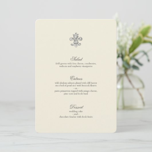 Elegant Fleur de Lis huwelijksmenu Menu (Staand voorkant)