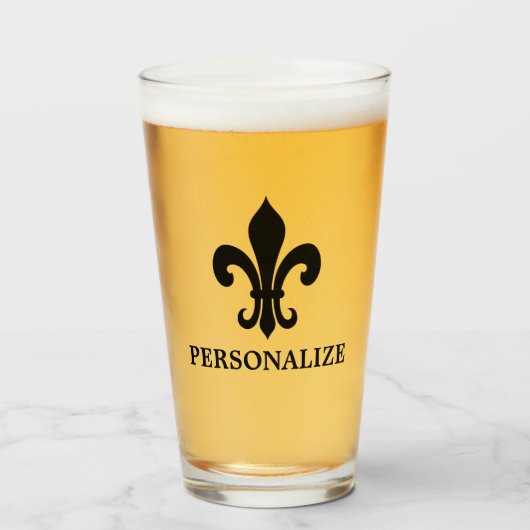Elegant fleur de lis icon aangepast biercadeau glas (Voorkant gevuld)