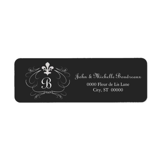 Elegant Fleur de Lis Monogram Etiket (Voorkant)