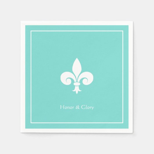 Elegant Fleur-de-lis of Lily Flower op Blauwgroen Servet (Voorkant)