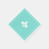 Elegant Fleur-de-lis of Lily Flower op Blauwgroen Servet (Hoek)