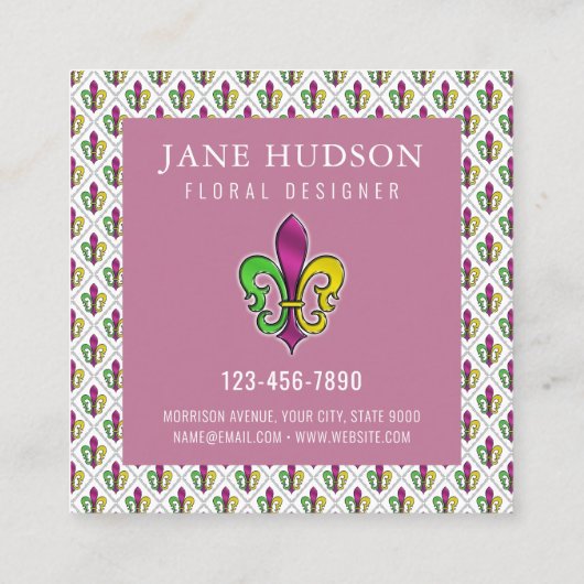 Elegant Fleur De Lis-ontwerp vierkant zakelijk vis Vierkante Visitekaartje (Achterkant)