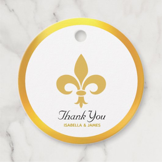 Elegant Fleur de Lis op Black Bedankt bruiloft Bedankjes Labels (Voorkant)