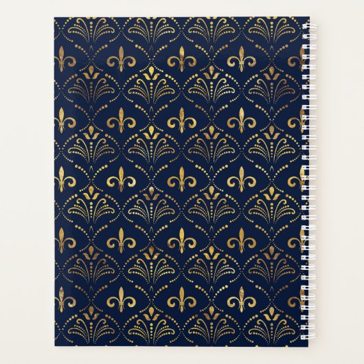 Elegant Fleur-de-lis patroon - Goud en diep blauw Planner (Achterkant)