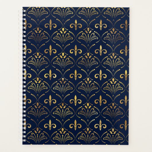 Elegant Fleur-de-lis patroon - Goud en diep blauw Planner (Voorkant)