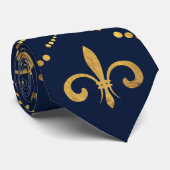 Elegant Fleur-de-lis patroon - Goud en diep blauw Stropdas (Opgerold)