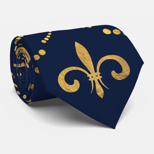 Elegant Fleur-de-lis patroon - Goud en diep blauw Stropdas (Opgerold)