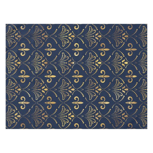 Elegant Fleur-de-lis patroon - Goud en diep blauw Tafelkleed (Voorkant (Horizontaal))