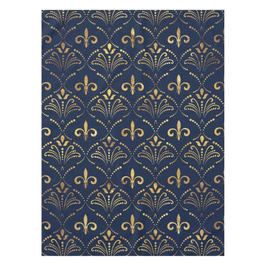 Elegant Fleur-de-lis patroon - Goud en diep blauw Tafelkleed (Voorkant)