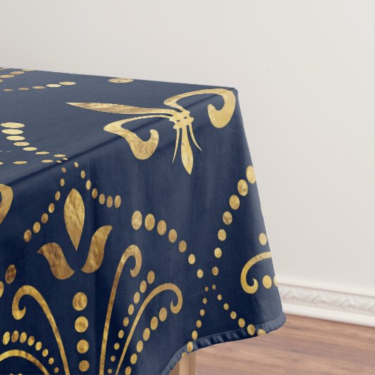 Elegant Fleur-de-lis patroon - Goud en diep blauw Tafelkleed (Voorbeeld)