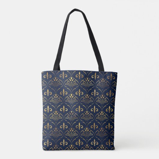 Elegant Fleur-de-lis patroon - Goud en diep blauw Tote Bag (Achterkant)