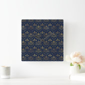 Elegant Fleur-de-lis patroon - Goud en diep blauw Vierkante Klok (Huis)