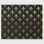 elegant Fleur De Lis-patroon zwarte gouden plaat Cadeaupapier (Vlak)