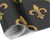 elegant Fleur De Lis-patroon zwarte gouden plaat Cadeaupapier (Rol Hoek)