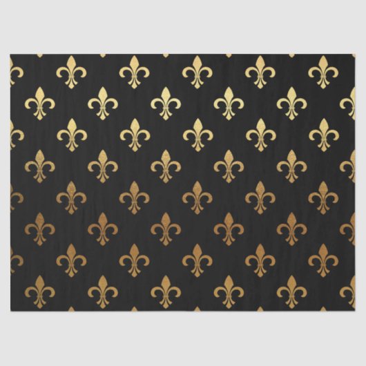 elegant Fleur De Lis-patroon zwarte gouden plaat Tissuepapier (Voorkant)
