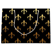 Elegant Fleur De Lis patroon zwarte gouden tas Groot Cadeauzakje (Voorkant)