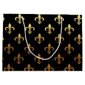 Elegant Fleur De Lis patroon zwarte gouden tas Groot Cadeauzakje (Achterkant)