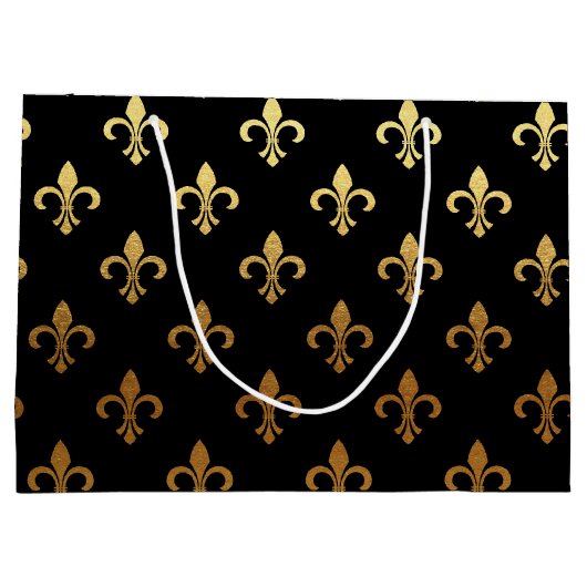 Elegant Fleur De Lis patroon zwarte gouden tas Groot Cadeauzakje (Achterkant)