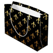 Elegant Fleur De Lis patroon zwarte gouden tas Groot Cadeauzakje (Achterkant Gekanteld)