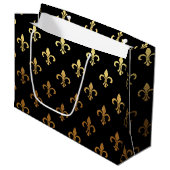 Elegant Fleur De Lis patroon zwarte gouden tas Groot Cadeauzakje (Voorkant Gekanteld)