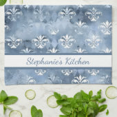 Elegant Fleur-de-Lis - Vintage Blue French  Theedoek (Gevouwen)