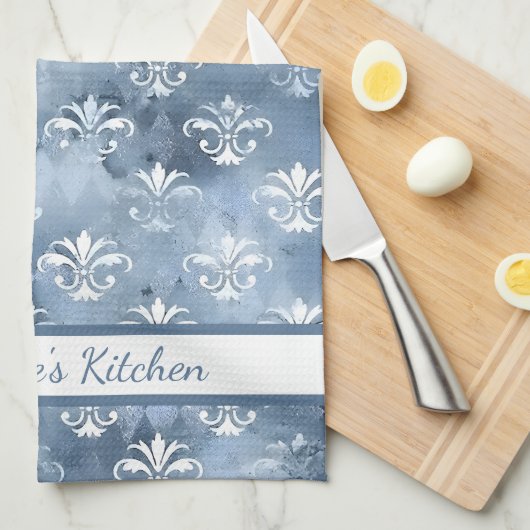 Elegant Fleur-de-Lis - Vintage Blue French  Theedoek (Quarter Fold)