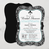 Elegant Fleur-de-lis Vrijgezellenfeest; Zwart Dama Kaart (Voorkant / Achterkant)