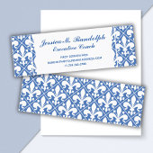 Elegant Fleur de Lys Executive Blue en White Mini Visitekaartje