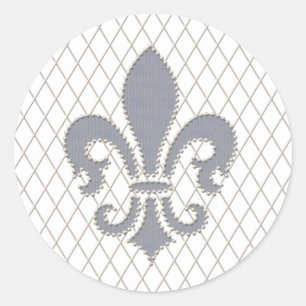 Elegant Fleur de Lys in Grey and White Ronde Sticker