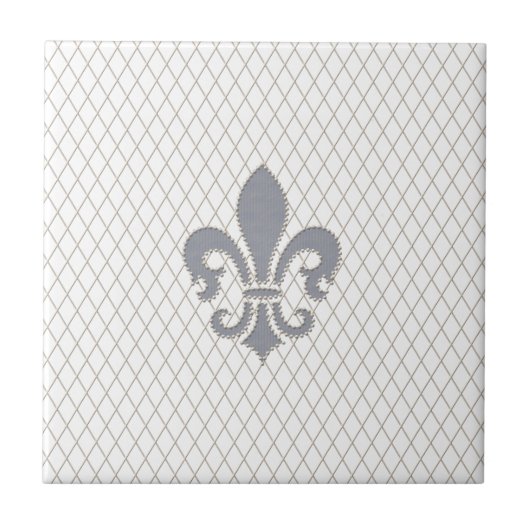 Elegant Fleur de Lys in Grey and White Tegeltje (Voorkant)