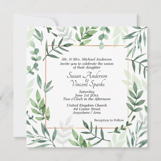 Elegant Flora and Fauna Lijst Wedding Invitations Kaart (Voorkant)