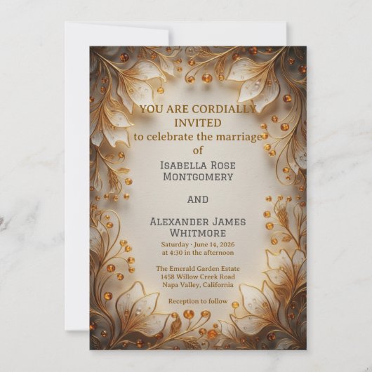 Elegant Flora Design Wedding Invitation Kaart (Voorkant)