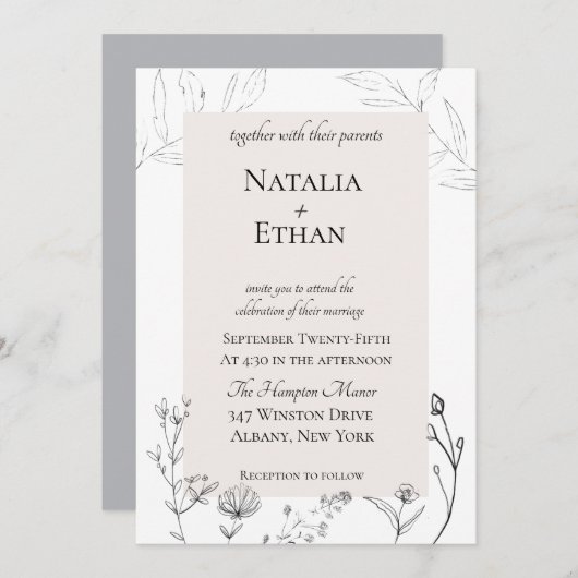 Elegant Flora Wedding Invitation Kaart (Voorkant / Achterkant)