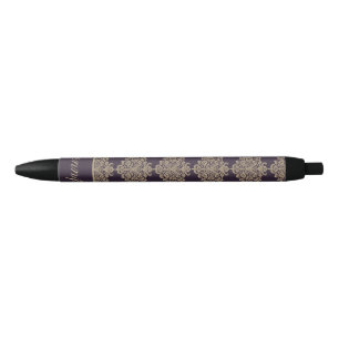 Elegant floraal chique gouden damast patroon zwarte inkt pen