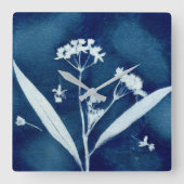 Elegant floraal kroonklokkencyanotype vierkante klok (Voorkant)