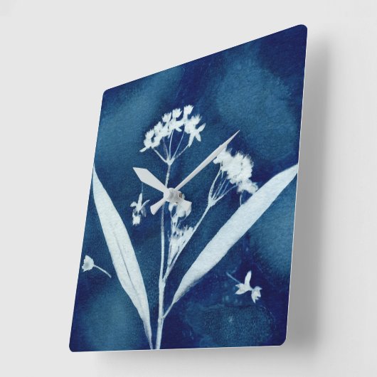 Elegant floraal kroonklokkencyanotype vierkante klok (Hoek)