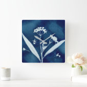 Elegant floraal kroonklokkencyanotype vierkante klok (Huis)