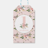 Elegant floraal roze verjaardagsfeestje cadeaulabel (Voorkant)