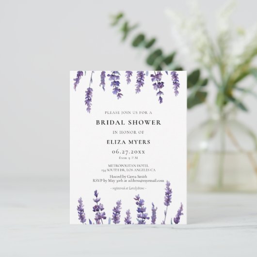 Elegant floraallavender Bridal doucheuitnodiging Briefkaart (Staand voorkant)