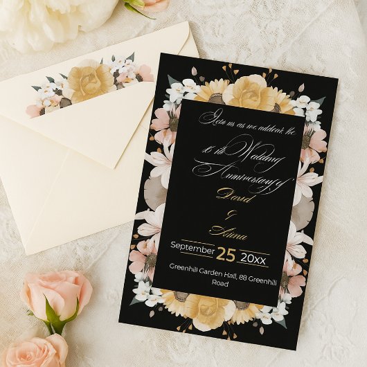 Elegant floral10th Wedding Anniversary Invitation  Kaart
