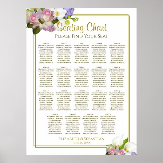 Elegant Floral 19 Tafel-weddenschapenkaart Poster (Voorkant)
