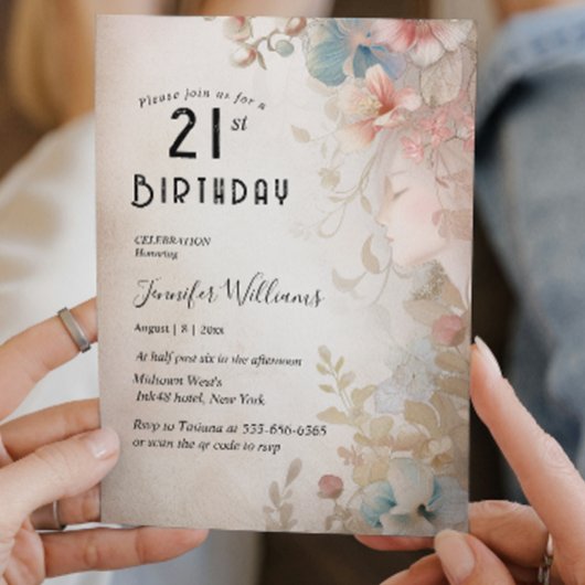 Elegant Floral 21ste verjaardagsfeestje Kaart