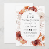 Elegant Floral 25e bruiloft Jubileum Kaart (Voorkant / Achterkant)