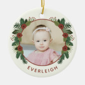 Elegant Floral 2 Foto baby's eerste Kerstmis   Keramisch Ornament (Voorkant)