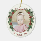 Elegant Floral 2 Foto baby's eerste Kerstmis   Keramisch Ornament (Links)