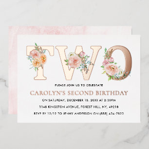 Elegant Floral 2e verjaardag Folie Uitnodiging