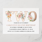 Elegant Floral 2e verjaardag Folie Uitnodiging (Voorkant)