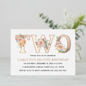 Elegant Floral 2e verjaardag Folie Uitnodiging (Staand Voorkant)